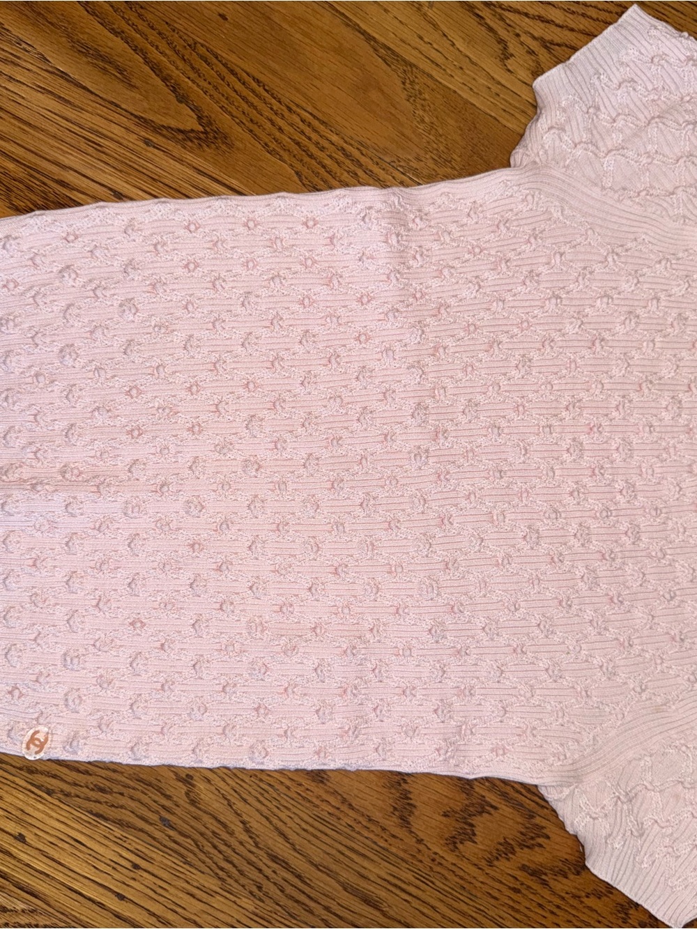 CHANEL Pink Knit Top CC Logo Short Sleeve Sweater IT 38